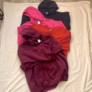 All size Large - 3 hoodies & 1 sweatshirt - Black, Pink, Red, Maroon